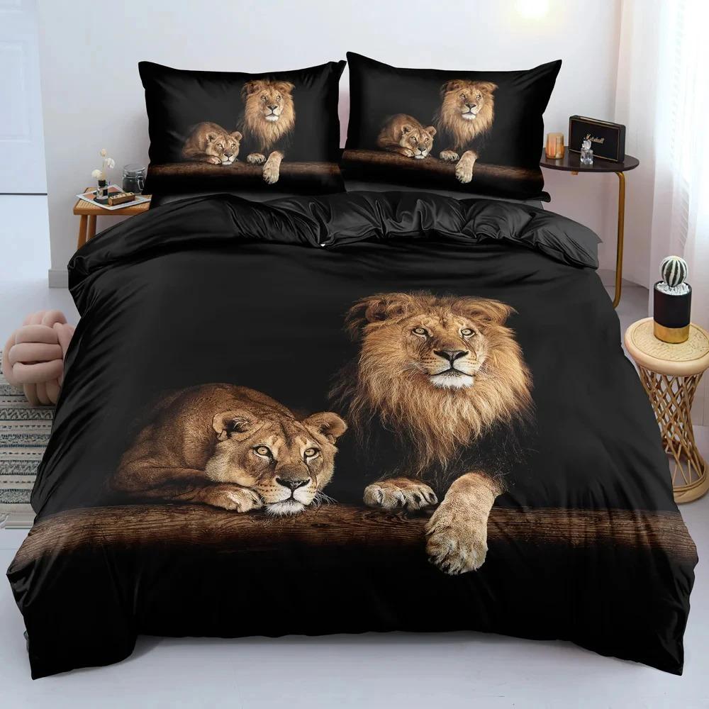 Black Lion Duvet Cover Animal Bed Sheet Pillow 3 Piece Bedding Set Single Double King Queen Full Size