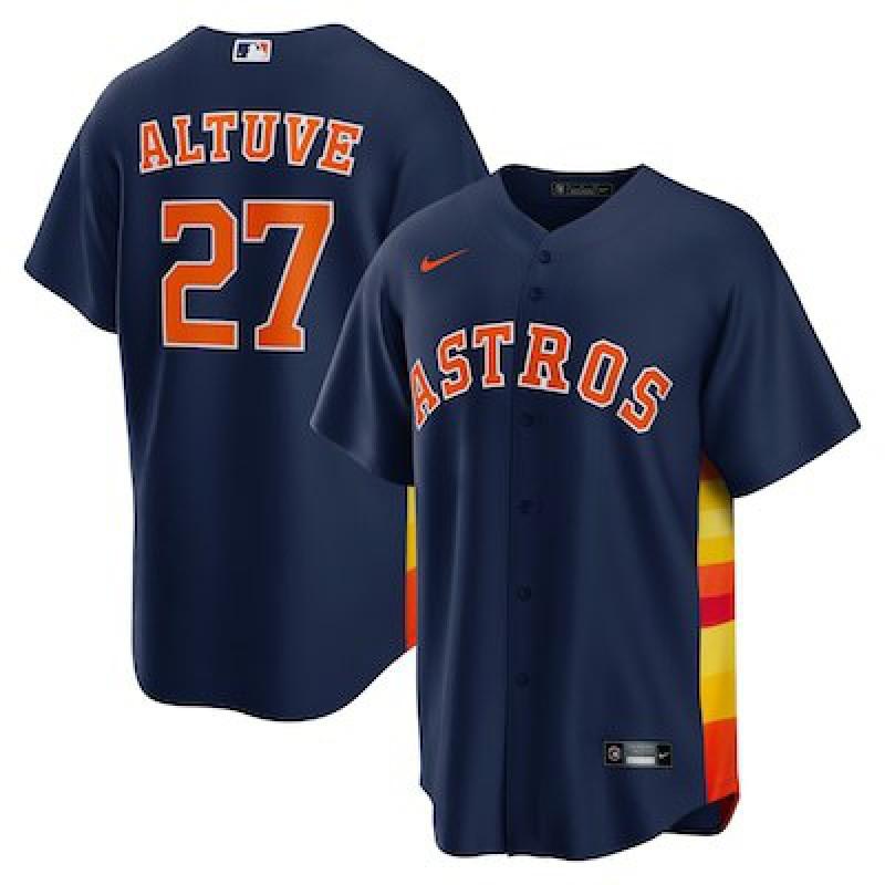 Maglia Baseball MLB Uomo Houston Astros Jose Altuve 27 Ricamata Abbigliamento per tifosi Abbigliamento sportivo