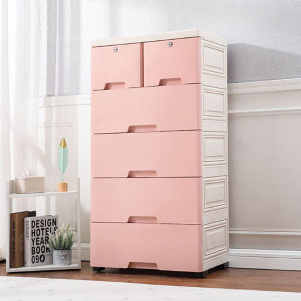 Bymaocar 6 Drawers Organizer Baby Dresser Clothes Storage Drawer Cabinet Safe Plastic Fit Bedroom Closet,waterproof Modern Look