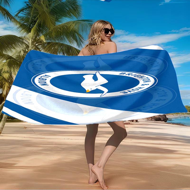 Πετσέτα Παραλίας με Έμβλημα Brighton & Hove Albion, Πετσέτα Παραλίας από Μικροΐνες, Ελαφριά και Γρήγορου Στεγνώματος, για Καλοκαιρινά Ταξίδια, Πισίνα, Δώρο Γενεθλίων
