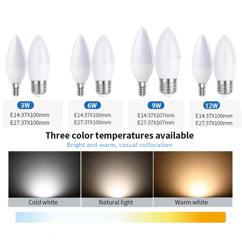 10Pcs/lot E14 E27 LED Candle Bulbs AC 220V Led Light Chandelier  Lamp 3W 6W 7W 9W Bedroom Lamp Decoration Light Energy Saving JP
