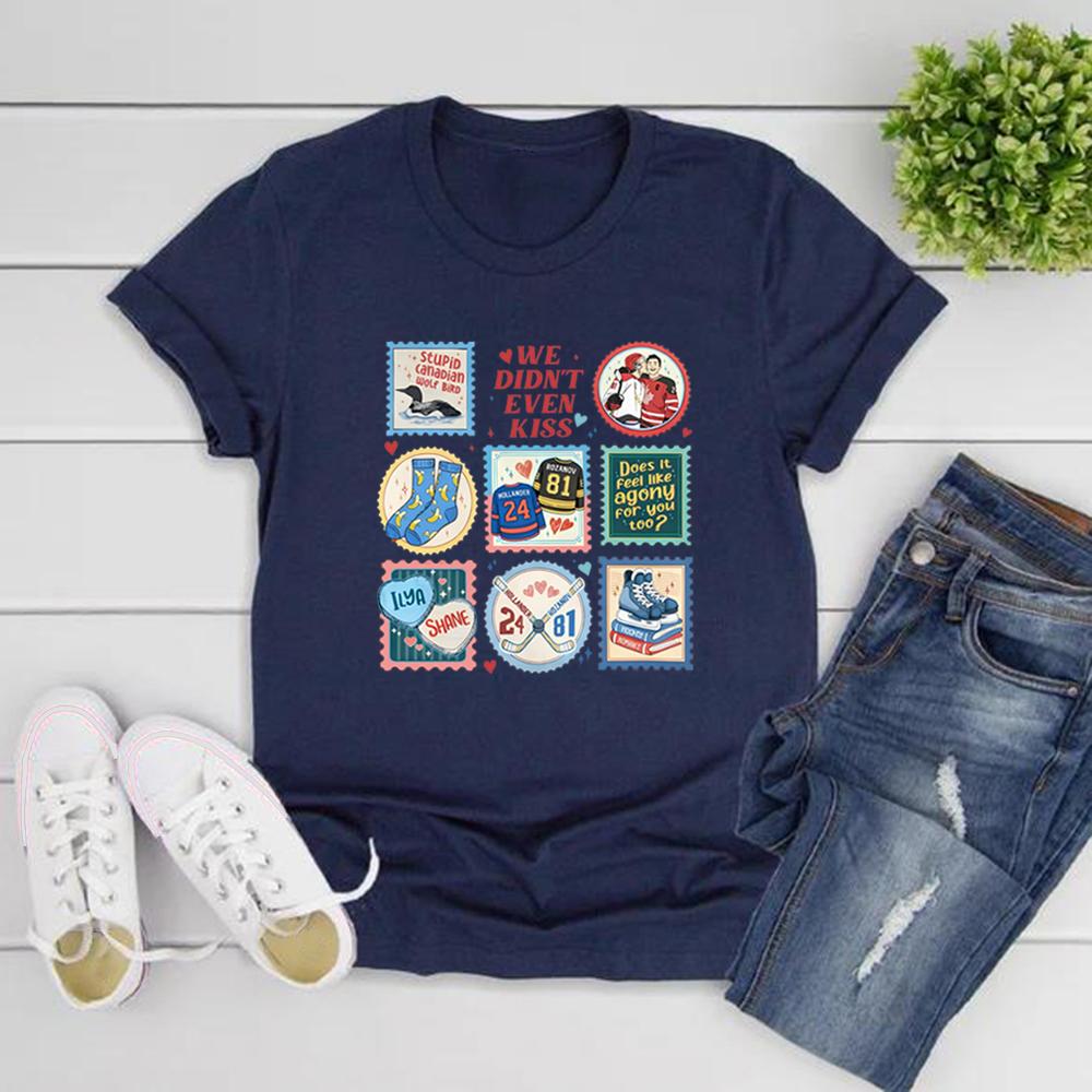 

We Didn’t Even Kiss Shirt Heated Rivalry Hockey Romance Inspired Tshirt Unisex Short Sleeve T-shirts Hockey Fan Gift XXXL темно-синього кольору