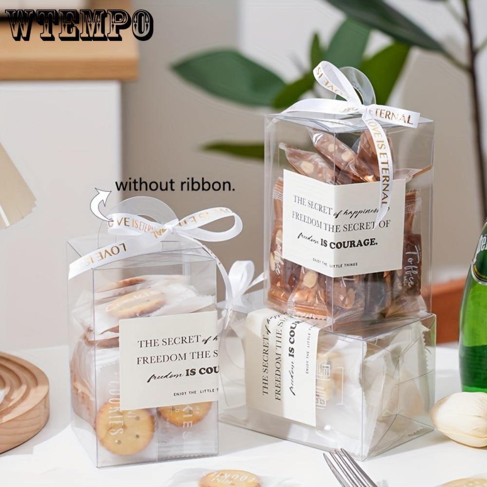 10pcs Clear Tote Bag with Stickers PET Gift Box Transparent Square Gift Box for Halloween Anniversaries Parties Weddings Valentines and Celebrations