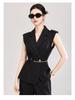 Women's Spring/Summer Age-Defying Suit Set: Waist-Cinched Vest & Draped Wide-Leg Pants.