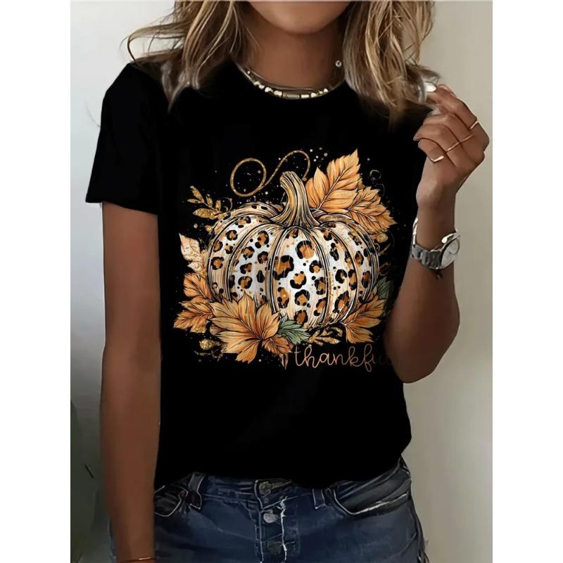 Summer Ladies Halloween 3D Printed Crew Neck T-Shirt Fashion Versatile Breathable Trend Casual XS