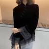 Chinoiserie Style Cheongsam Top Long Sleeve Velvet Lace Jacquard Stand Collar Slant Placket Button Spring Autumn Fashion New