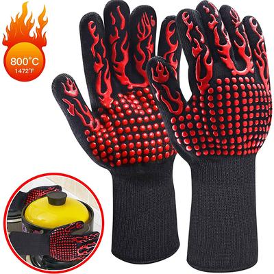 Grillhandschuhe Hochtemperaturbeständige Ofenhandschuhe 800 Grad Feuerfeste Grill-Wärmedämmung Mikrowellen-Ofenhandschuhe