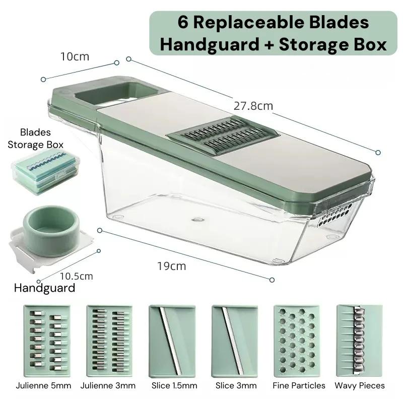 Home Vegetable Chopper & Slicer - 8 Interchangeable Blades Potato Shredder Stainless Steel Grater for Cucumber Onion with Storag