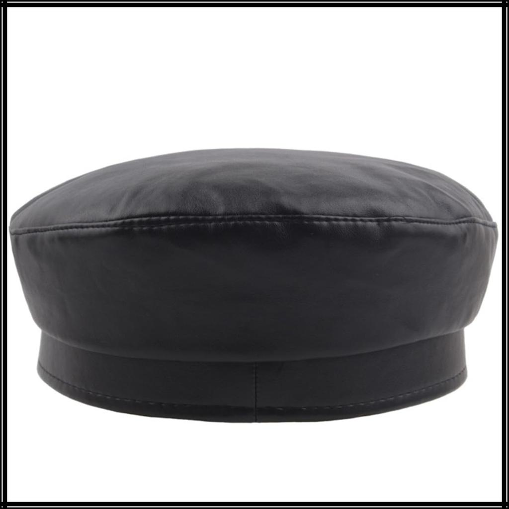 Marine Cap Leather Black Casquette Stylish Hat for Travel Women and Men CZ196 [White Fang] (Black)