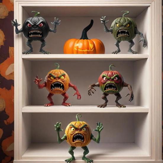 Pumpkin Evil Figurine Spooky Resin Halloween Tabletop Decoration for Home Office Desk Decor Halloween Party Supplies