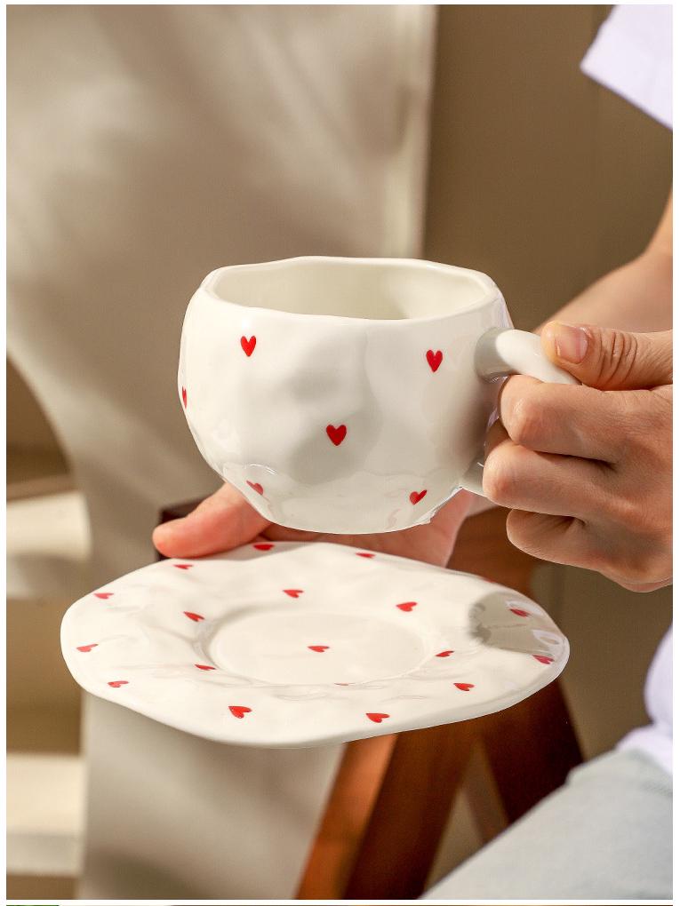 Ins Style Hand-Painted Retro Floral Irregular Coffee Cup and Saucer