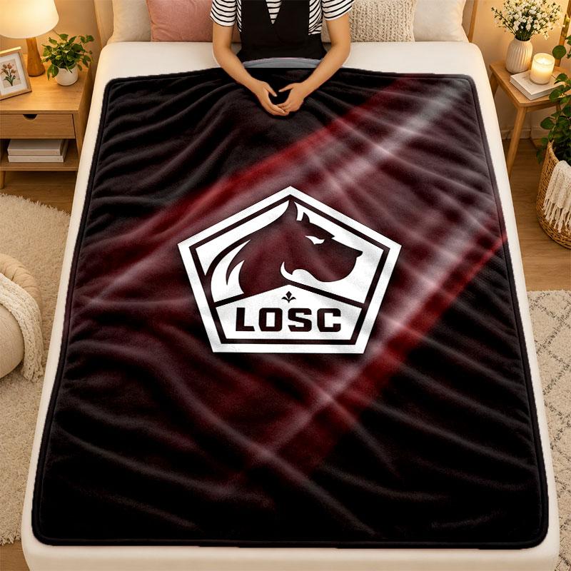 Flannel BlanketLOSC Lille FC Warm Soft Throw Blanket for Indoor Sofa Bed Living Room Use