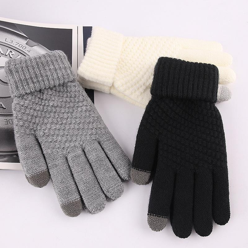 Warm Touch Screen Gloves for Autumn and Winter Men's and Women's Thick Velvet Gloves Anti Cold Jacquard Gloves Knitted Gloves