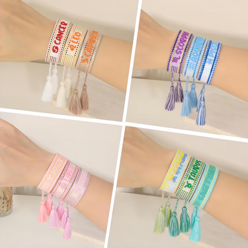 Lucky 12 Constellations Letter Bracelet: DIY Stamped Sequin Logo Hand Rope for Girls