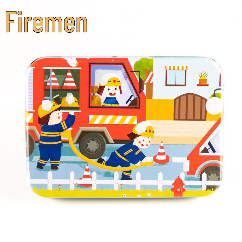 120-teiliges Holz-Cartoon-Puzzle in Blechdose für Kinder von 0-6 Jahren