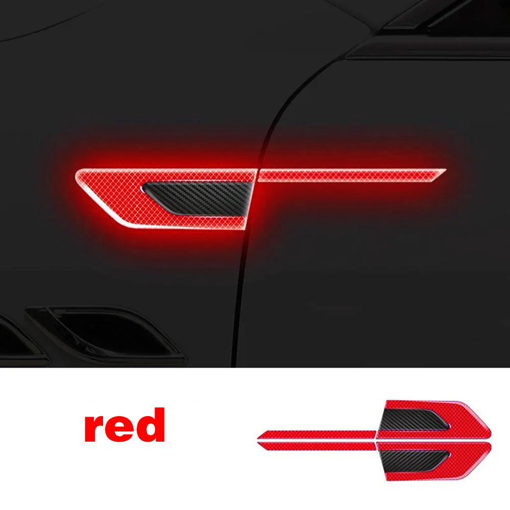 

2PCS Car Door Handle Reflective Stickers Side Safety Warning Door Protection Stickers Anti-scratch Collision Reflective Strips червоний