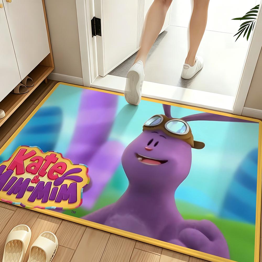 Cartoon K-Kate & M-Mim-Mim Floor Mat Soft Flannel Floor Mat Suitable for Entryways, Living Rooms, Bedrooms, and Bathrooms