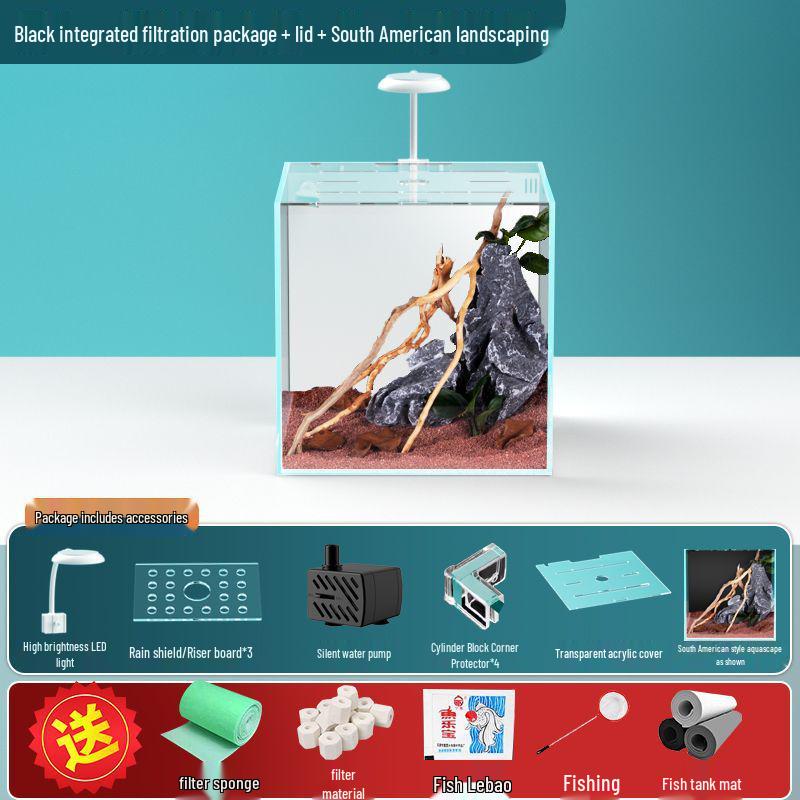 Compact Ultra-White Glass Fish Tank with Back Filter - Minimal Maintenance Desktop Aquarium for Goldfish