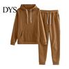 Women Casual Sports Suit 2 Pcs/Set Hoodie Pants Solid Color Plush Long Sleeves Thick Kangaroo Pocket And Leggings Top Elastic Waist Ankle-banded