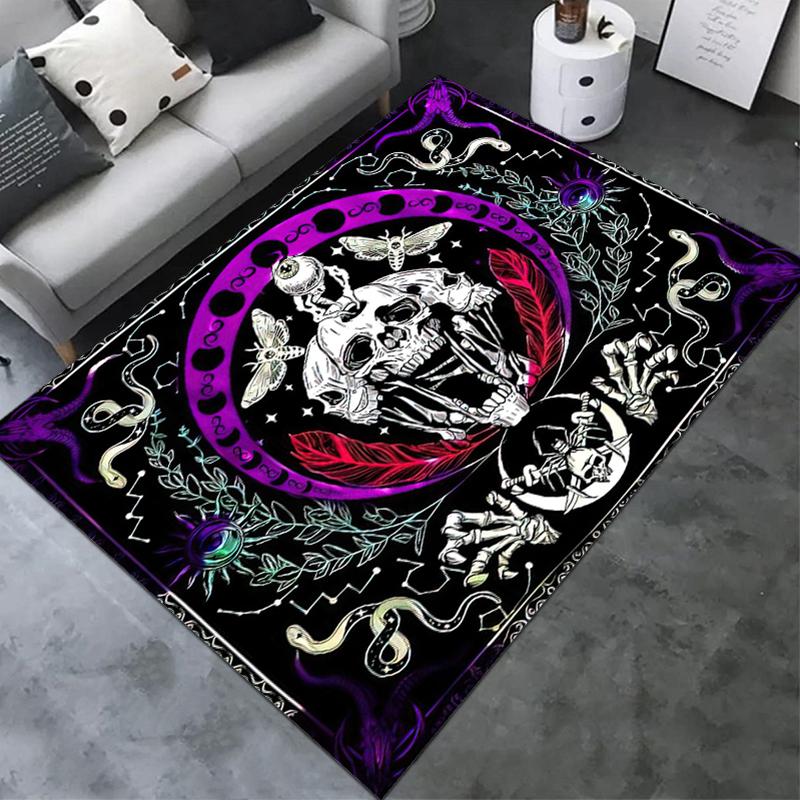 1PC Skull Dark Gothic Pattern Printed Carpet Rug for Living Room Bedroom Home Sofa Decoration,Non-slip Floor Mat Floor Mat
