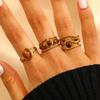 Stainless Steel Line Hollow Geometric Open Ring for Women Luxury Brown Stone Imitation Pearl Chic Index Finger Ring Punk Jewelry