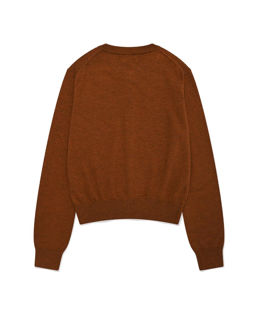 COVERNAT WOMAN Basic Round Wool Knit Cardigan Brown