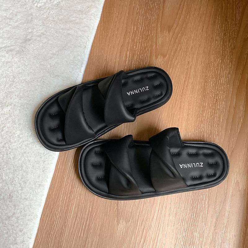 Thick-soled sofa soft slippers women's new summer flat-bottomed one-word comfortable cool slippers