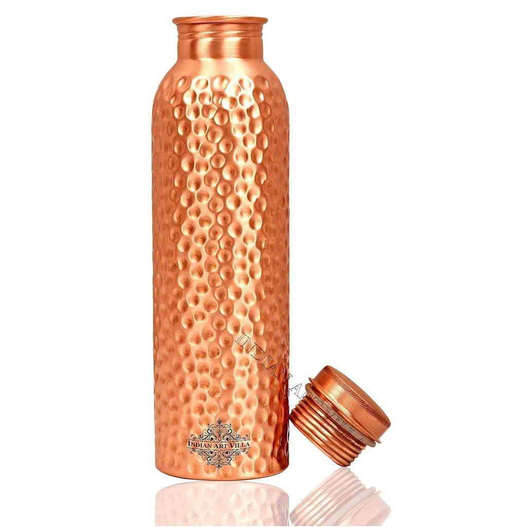 Pure Copper Drinkware Gift Set of Hammered Matt Finish Design 1 Bottle & 2 Glass with Gift Box, Gift Item for Diwali,Bottle-600 Ml & Glass-300 Ml