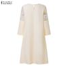 ZANZEA Damen Freizeit Rundhals 3/4 Ärmel Lockeres Printkleid