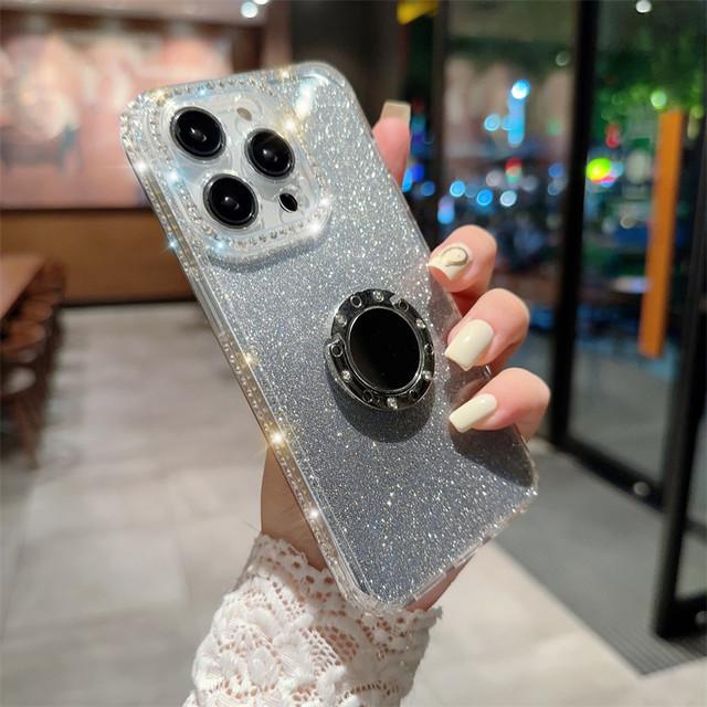 

Чехол-держатель с градиентным блестящим кольцом для Iphone 14 13 12 11 Pro Max Xs Max Xr 14plus, противоударный прозрачный чехол с блестящим покрытием For iPhone 14