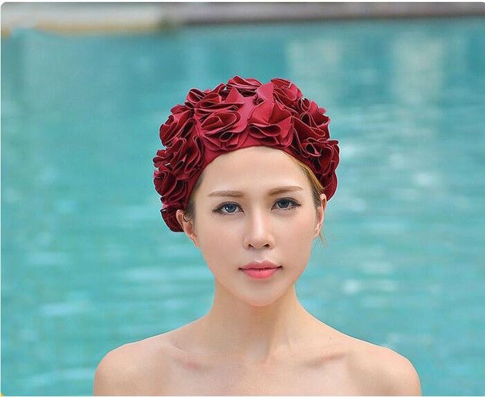 

Ladies New Women Vintage Style Floral Flower Adult Swimming Swim Cap Bathing Hat красный