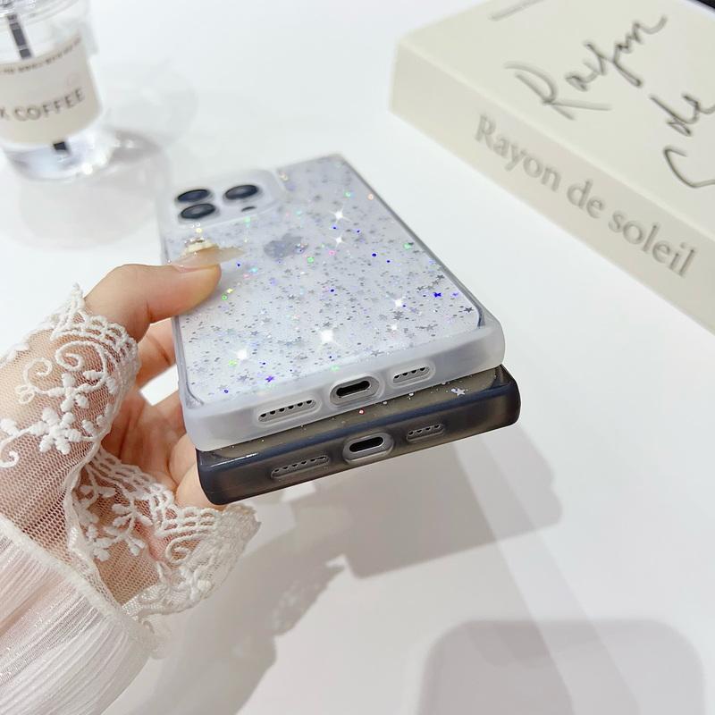 Husă de telefon cu sclipici pătrată de lux Bling transparentă pentru Iphone 16 15 14 Pro Max Plus 13 12 Pro Max 11 Husă moale TPU rezistentă la șocuri