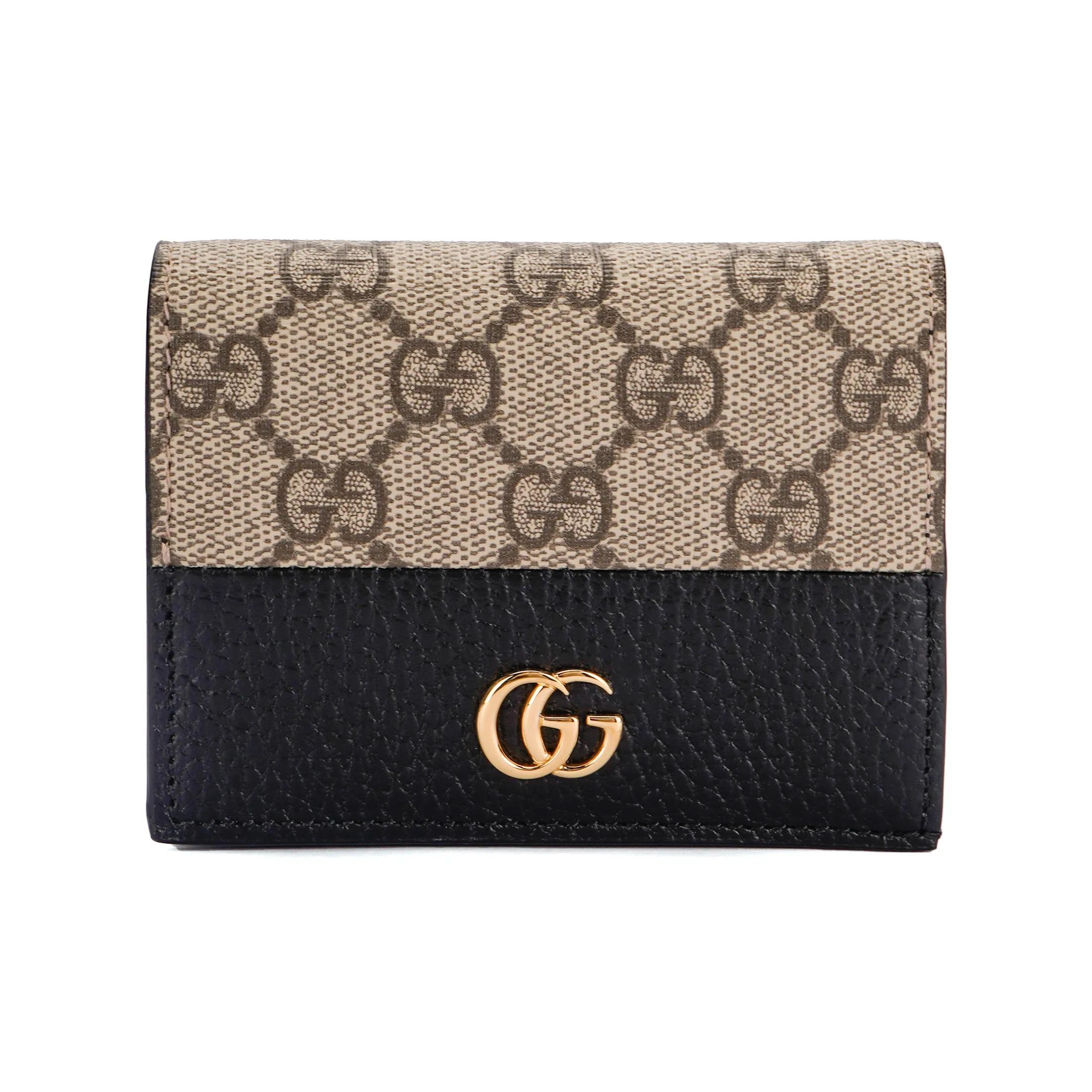 

GUCCI Marmont GG Canvas and Leather Bifold Card Wallet with Gold Logo and Vintage Pattern for Women Beige and Black Gift Bag Set (Basic Set + Original Handbag) бежевий