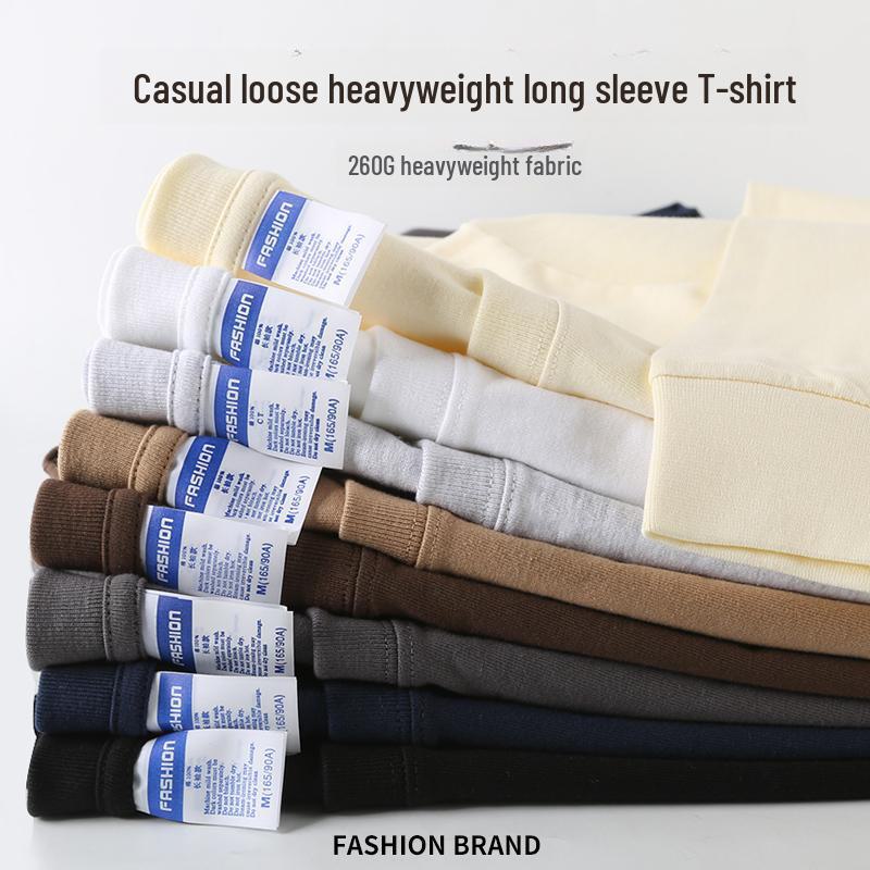 Heavy Double Yarn Long Sleeve Cotton T-shirt with Custom LOGO