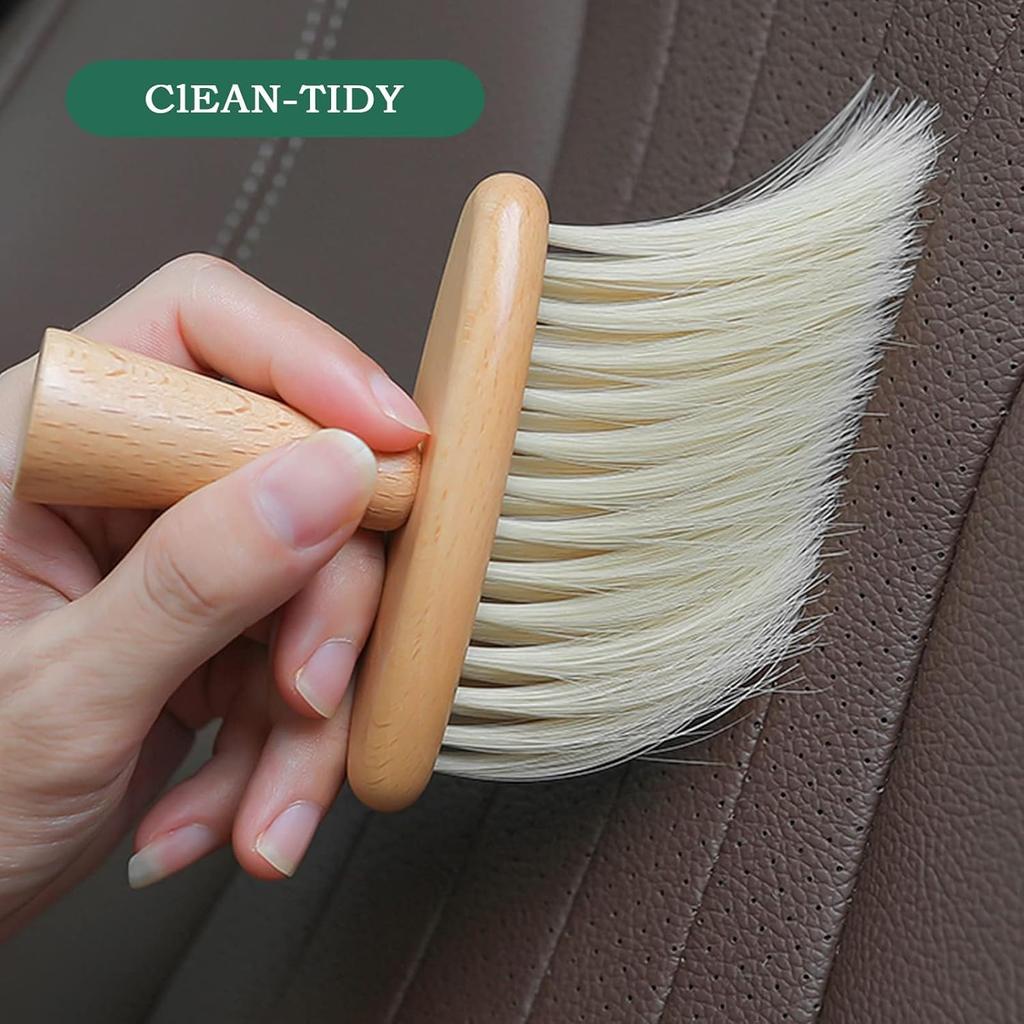 High Density Ultra Soft Detail Brush Kit - Automotive Interior Cleaning Tool With Soft Hair, Wooden Handle, Deep Cleaning For Keyboards, Laptop, Sofa