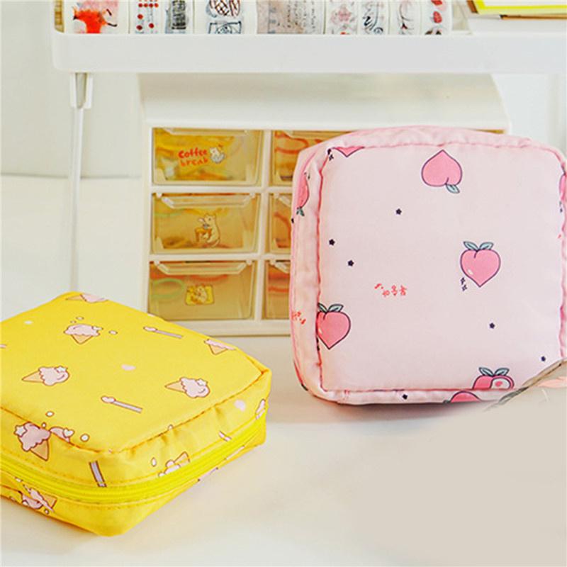Women Tampon Storage Bag Cartoon Mini Sanitary Waterproof Napkin Toiletry Bag Travel Cosmetic Bag Makeup Pouch Data Cable