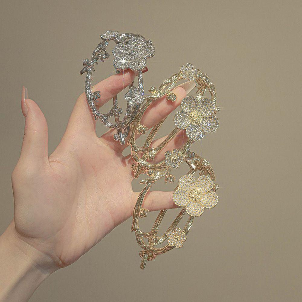 

Buckle Clip Women Hair Accessories Korean Style Hairpin Rhinestone Side Clip Flower Hair Clip silver-Rhinestone