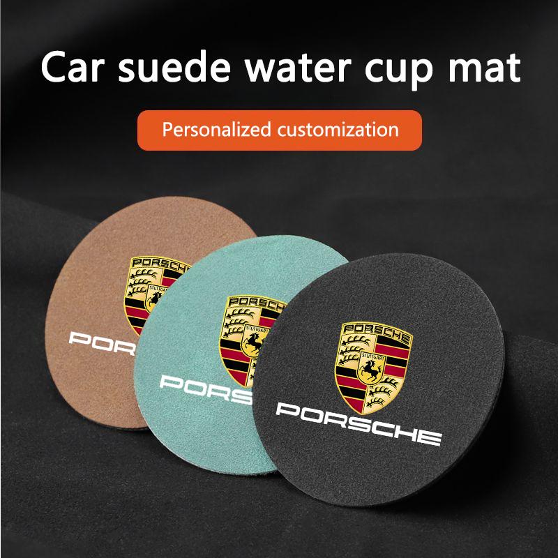 2PC Luxury Car Coaster Water Bottle Cup Holder Mat Anti-slip Pad For Porsche Cayenne Panamera Macan 911 718 918 Taycan Boxster