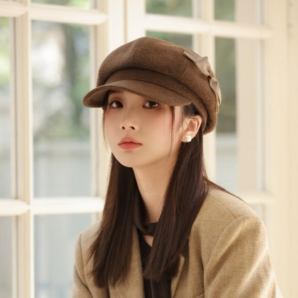 

Теплая кепка газетчика однотонная шляпа художника модная восьмиугольная кепка женская кофейный