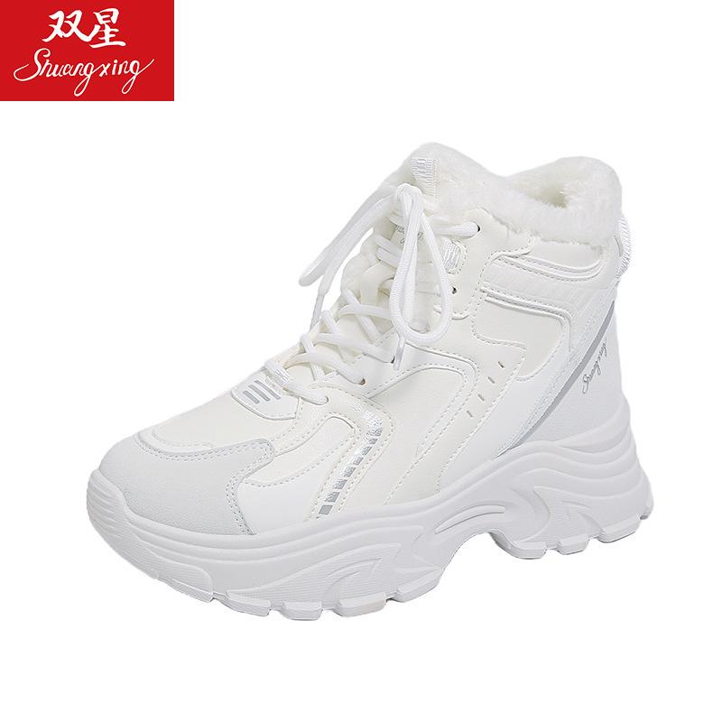 28100 Fleece Thickened High-top Cotton Shoes Women's New Thick-soled Warm and Non-slip Sports Shoes In Winter