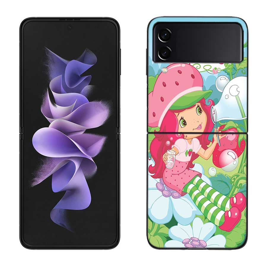 S-Strawberry Cute S-Shortcak Case for Samsung Galaxy Z Flip 6 5G Z Flip 5 4 3 5G Black Hard Cell Phone Cover Luxury PC Shell Coq