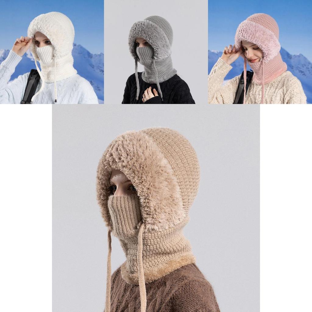 Knitted Winter Hat For Women With Neck Covering And Windproof Features For Outdoor Cycling