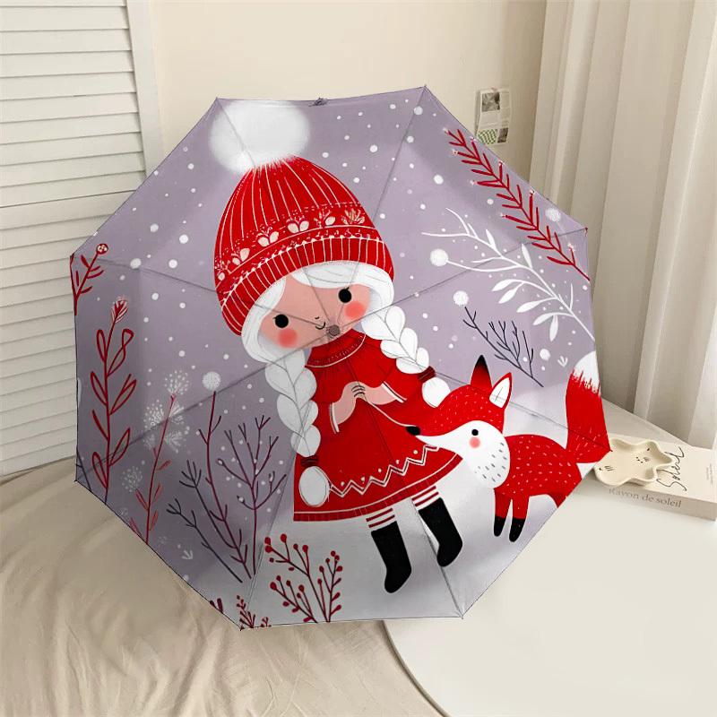 

1PC winter, fox Automatic Open/Close Umbrella with Windproof, 8-Rib Sturdy Canopy, Durable Ribs, Fashionable Design1244A