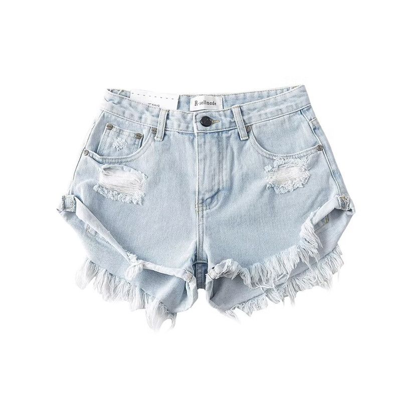 

Fashion Style 2023 Summer Women s New Design Sense Easiest for Match Slim Looking High Waist Ripped Denim Shorts Three Colors Light Blue L
