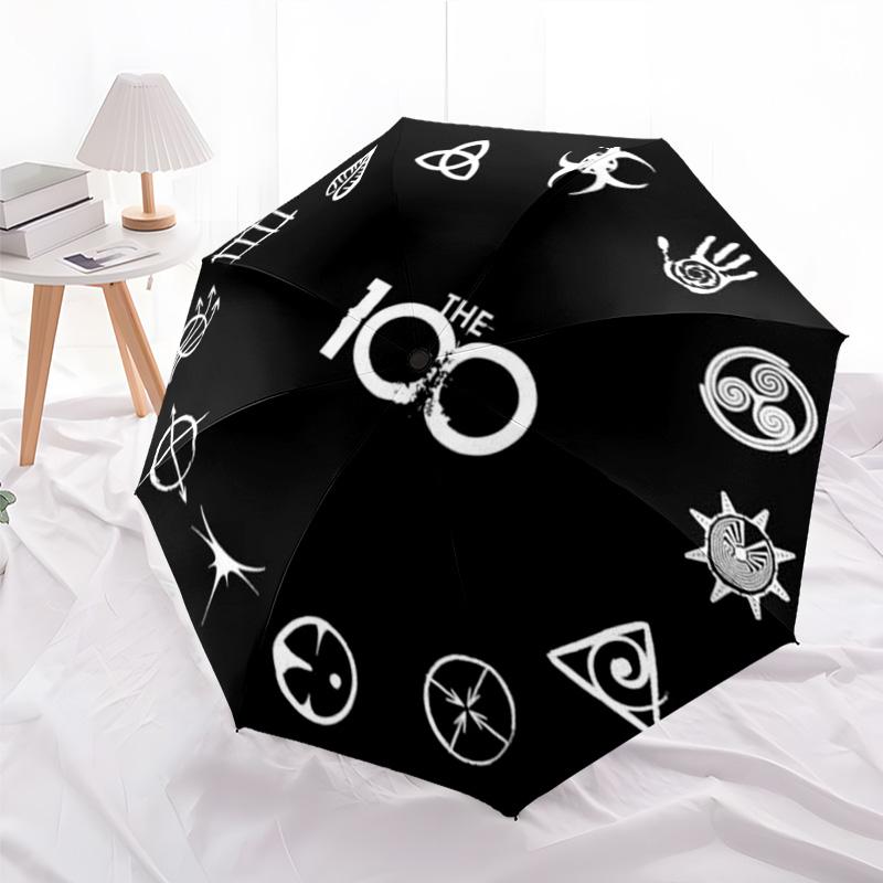 

Post-Apocalyptic Symbol Print Umbrella, The 100 Inspired Black & White Sun/Rain Umbrella
