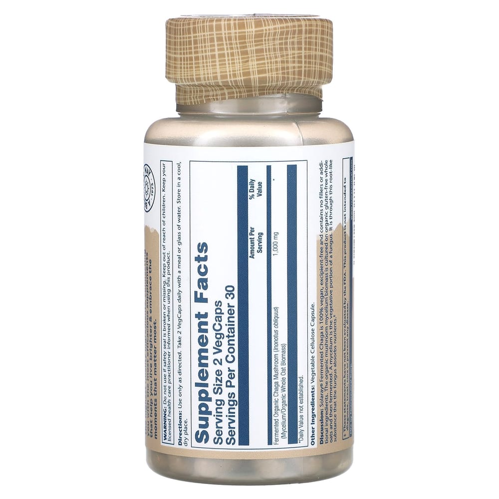 Solaray Fermented Chaga Mushroom 1000mg Veggie Capsules, 60 Count
