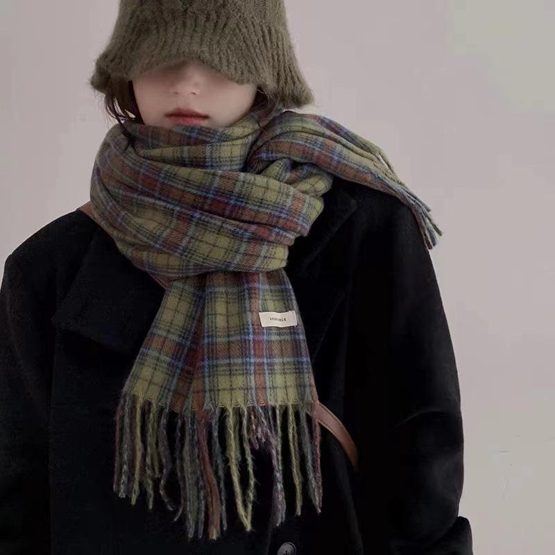 Korean Style Withered Rose Plaid Imitation Cashmere Scarf - Women's Winter Christmas Red Shawl