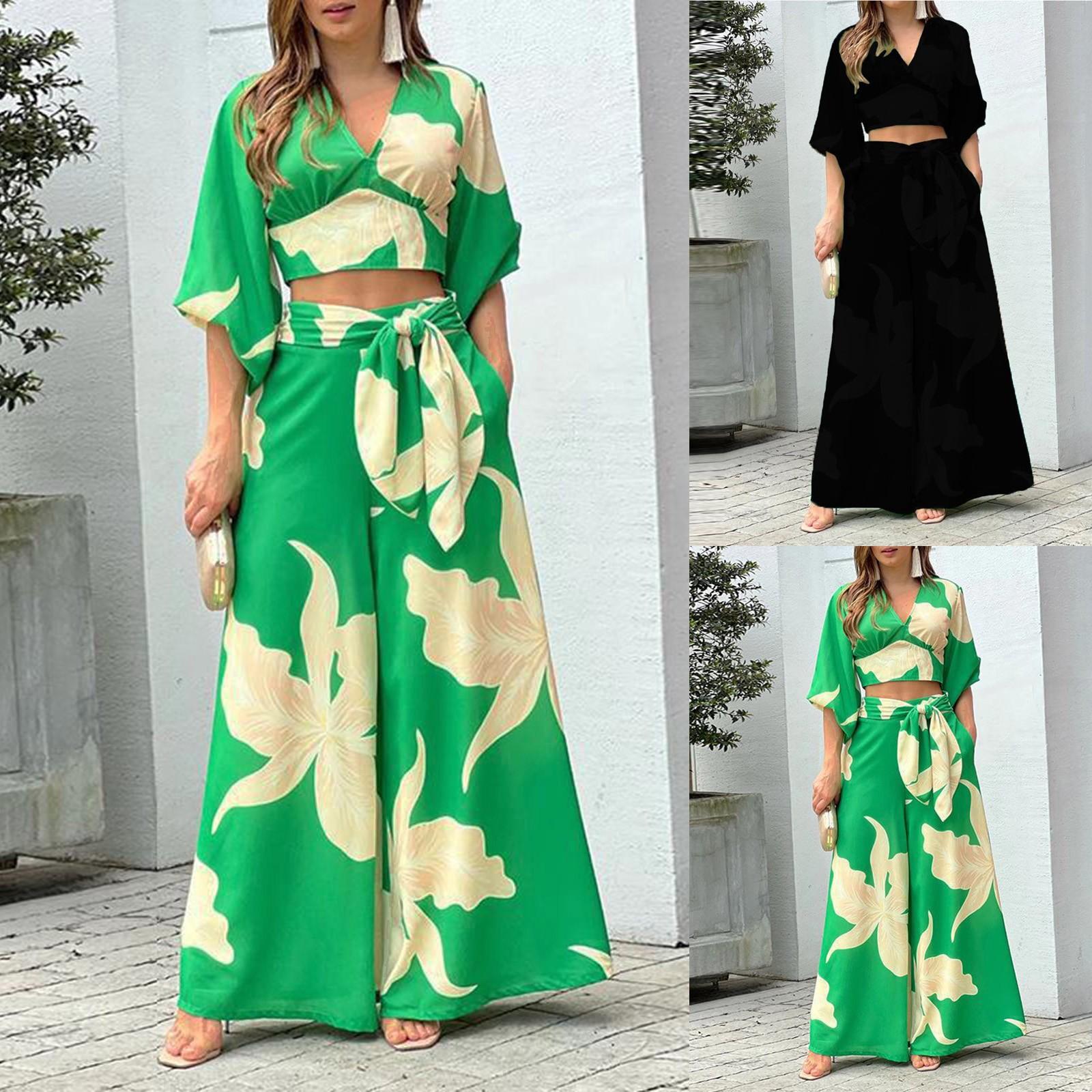 

Женский осенне-зимний повседневный комплект с длинным рукавом и v-образным вырезом, топ с высокой талией, широкие брюки с карманами на боковой молнии, комплект из двух предметов