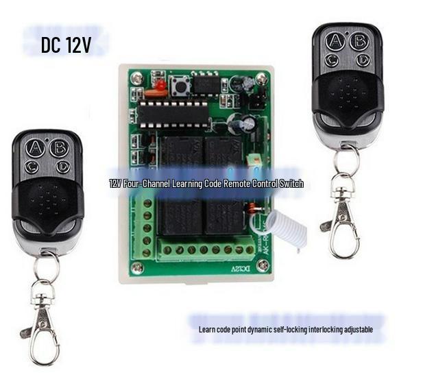 12V DC Four-Way Remote Control Switch for Lights & Barriers, LED Controller with Jog & Self-Locking Functions