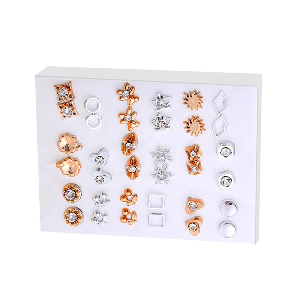 18Pairs Set Gold Silver Studs Earrings Elegant Mixed Style Heart and Flower Earrings Accessory for Fashion Lovers